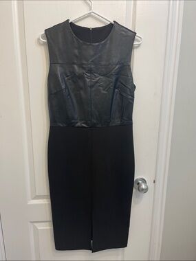 Bailey 44 Black Sleeveless Midi Dress with Faux-Leather Bodice